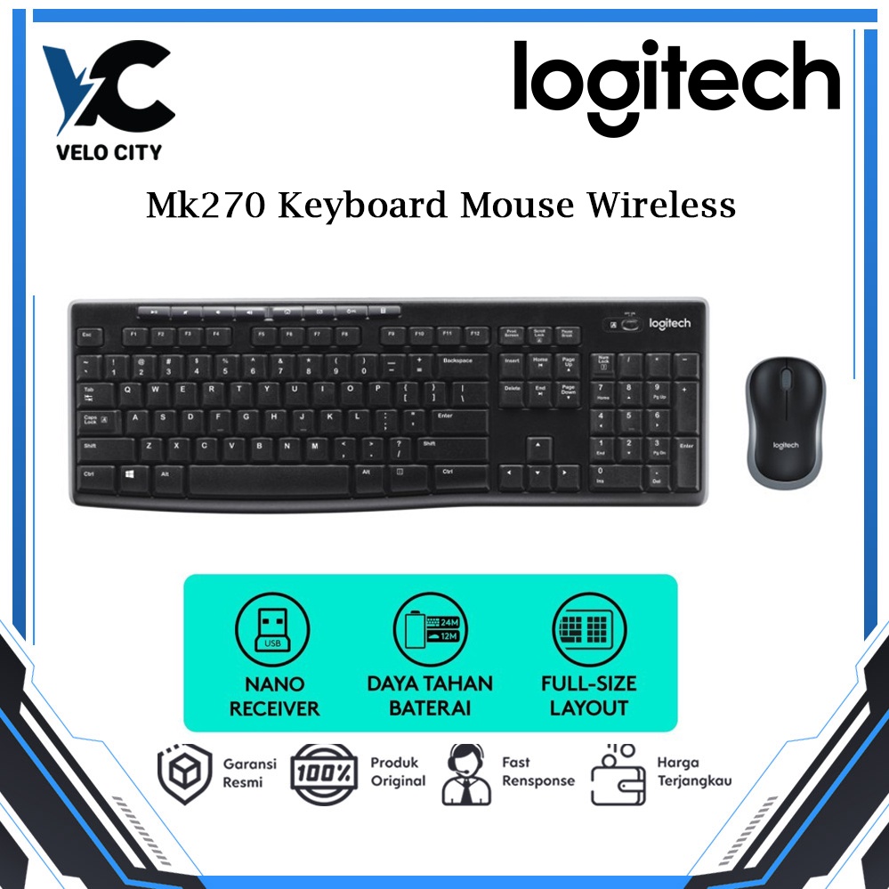 Logitech MK270 Wireless Keyboard + Mouse Original Garansi 1 Tahun