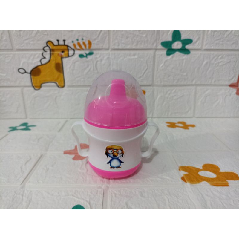 Baby Cup + tutup karakter anak/cangkir kecil/mug plastik anak/mug anti tumpah baby pinguin