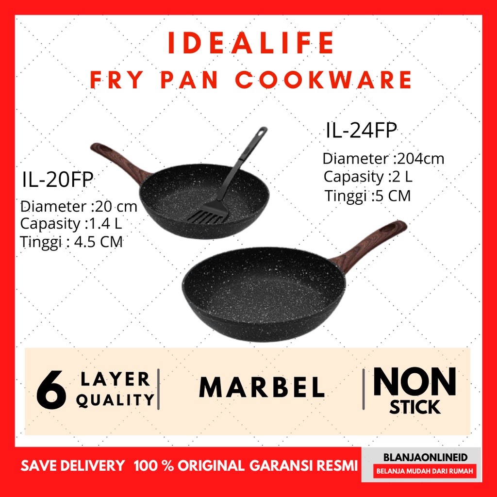 Idealife Frypan Marble IL20FP/IL24FP/IL28FP - Idealife Fry Pan/Frying Set Anti Lengket Non Stick FDA