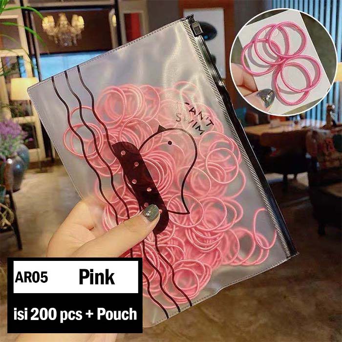 Ikat Rambut Karet Polos Elastis Gaya Korea Wanita / Karet Rambut / Karet Gelang Kucir isi 100pc MCO - AR05-Pink (200)