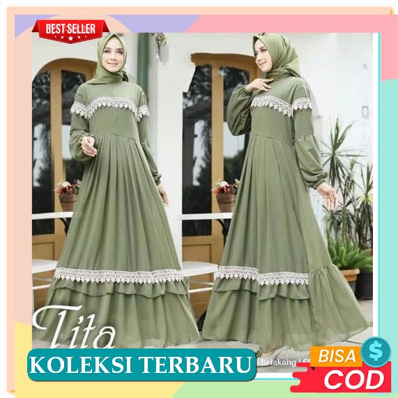 Gamis Set Syar'I Syari Dress Wanita Muslim Muslimah Tatiana Athata Branded Original Ori Ity Crepe Pr