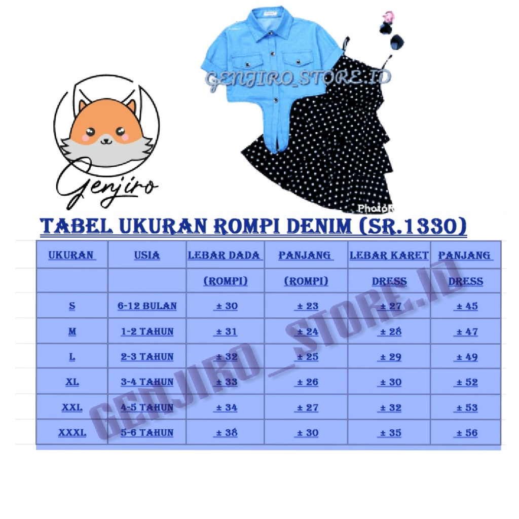 GENJIRO STORE.ID/PAKAIAN ANAK PEREMPUAN/DRESS ANAK PEREMPUAN/DRESS DAN ROMPI DENIM/DRESS POLKADOT SINGLET + ROMPI DENIM/UNTUK USIA 6 BULAN-5 TAHUN/BISA COD