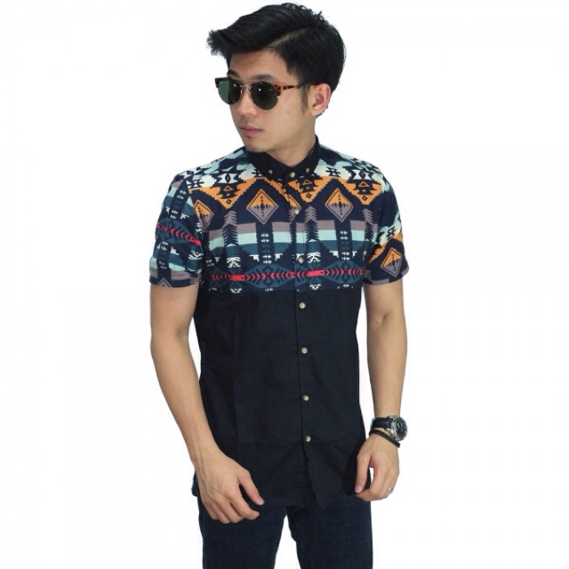 Kemeja Oendek Half Navajo Tribal Black