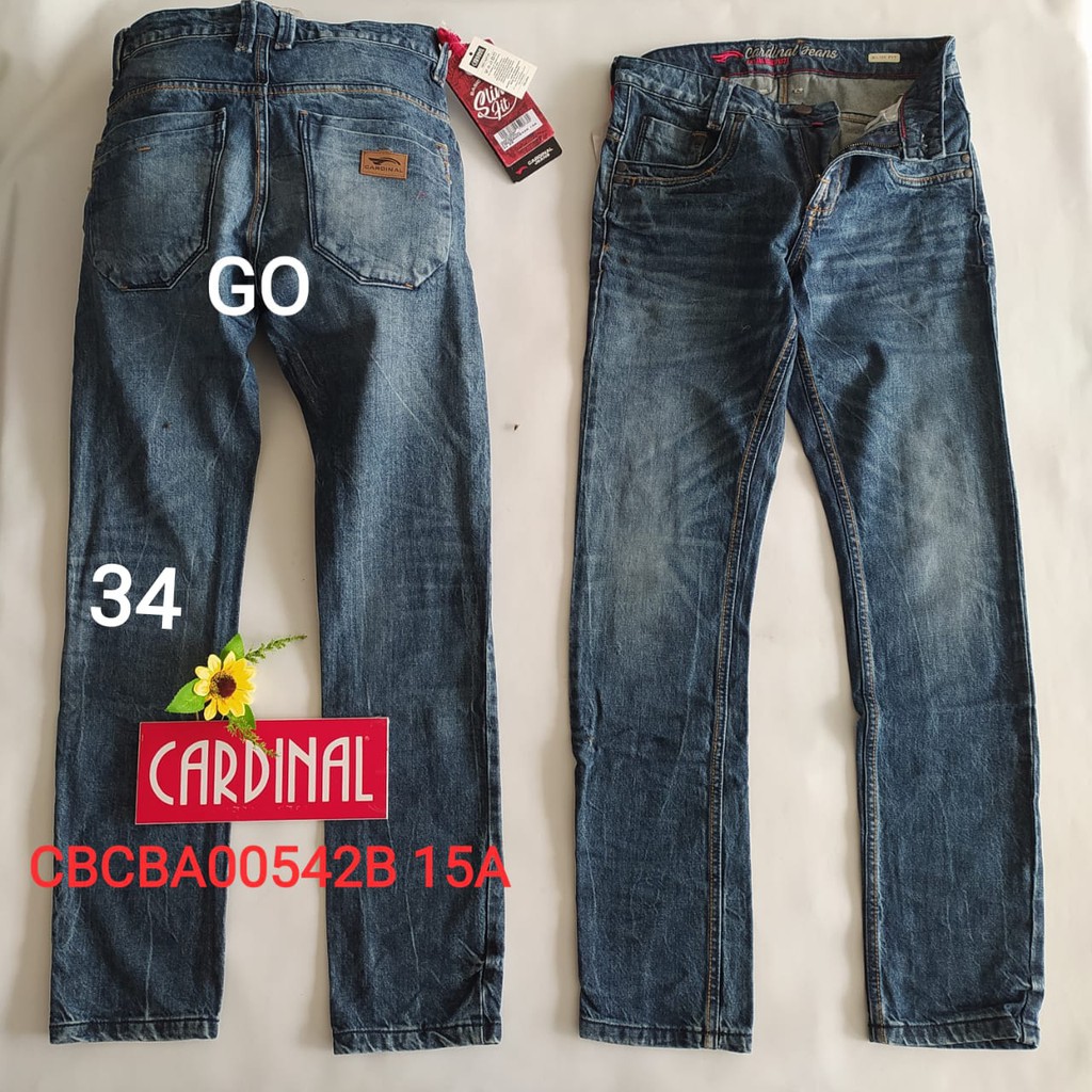 bb G 34 CARDINAL CBCBA Celana Panjang Jeans Reguler Fit Slim Fit Straight Slim Bawahan Laki-Laki