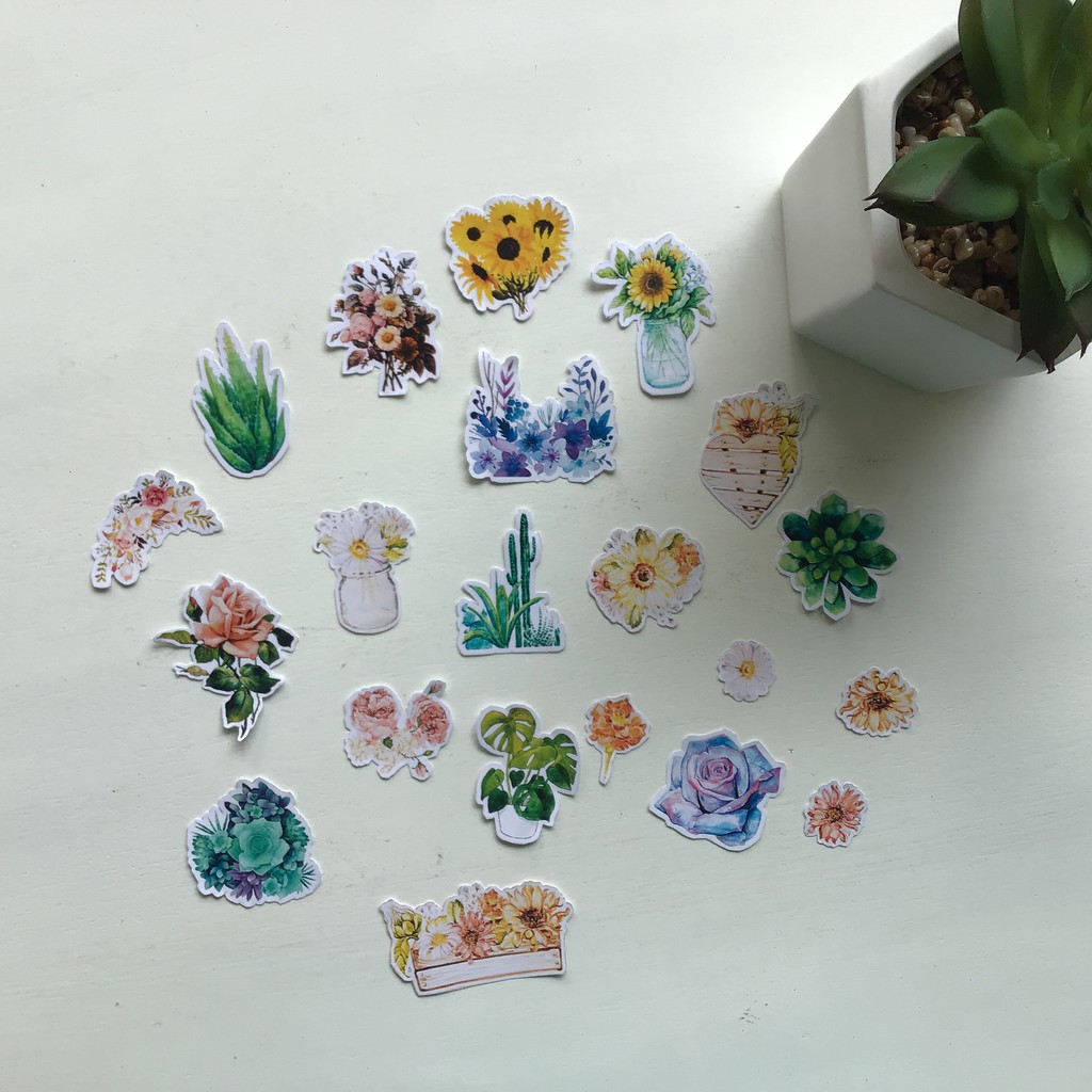 

20 pcs/pack stiker kertas bermotif tanaman kawaii untuk jurnal
