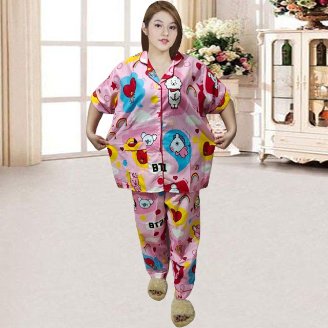 PIYAMA CP JUMBO SIZE XXL/KARAKTER/PIYAMA CPJUMBO STARMOON/BAJU TIDUR-BT21 PINK ROSE