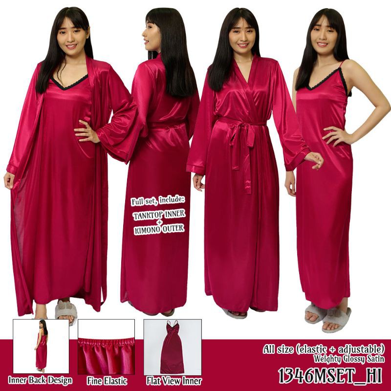Kimono Wanita sexy Baju Tidur Panjang Satin Outer  Inner Tanktop panjang allsize marron 1346MSET