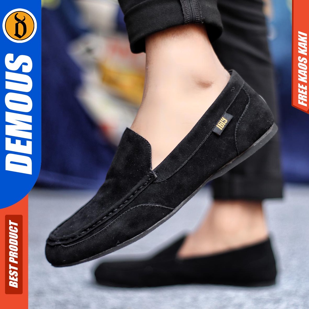 Demous Modnes Sepatu Slip on Pria Santai Casual Formal Suede Kerja Hitam