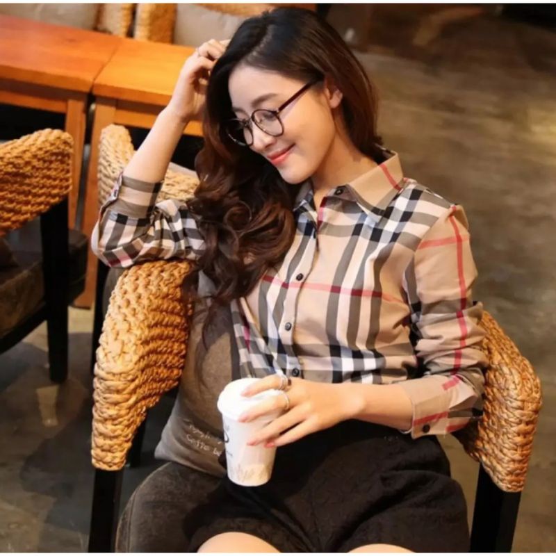 kemeja wanita casual / kemeja vintage/ kemeja kerja / Kemeja Blueberry /Lengan Panjang
