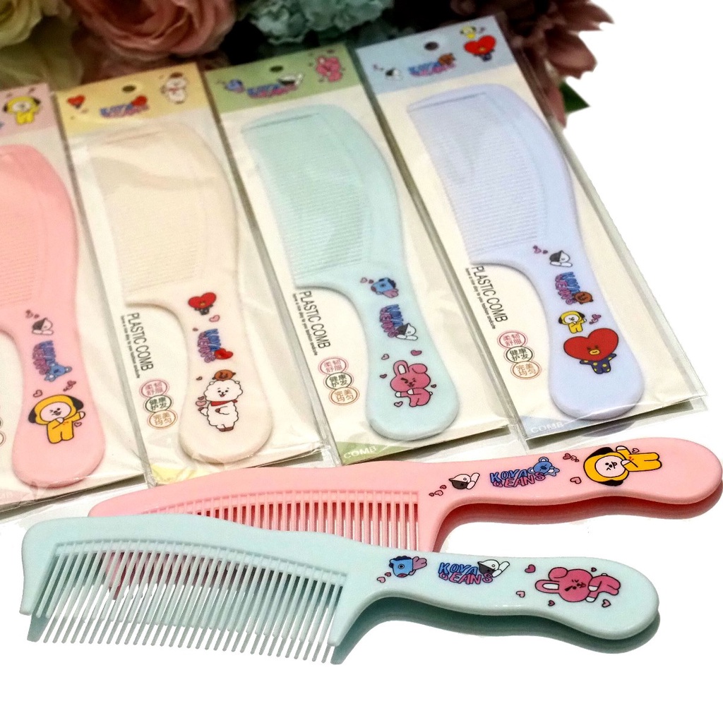 Sisir Gagang Karakter BT21 Sisir Rambut Rapat Lurus Motif Karakter BTS Korea Lucu Warna Warni