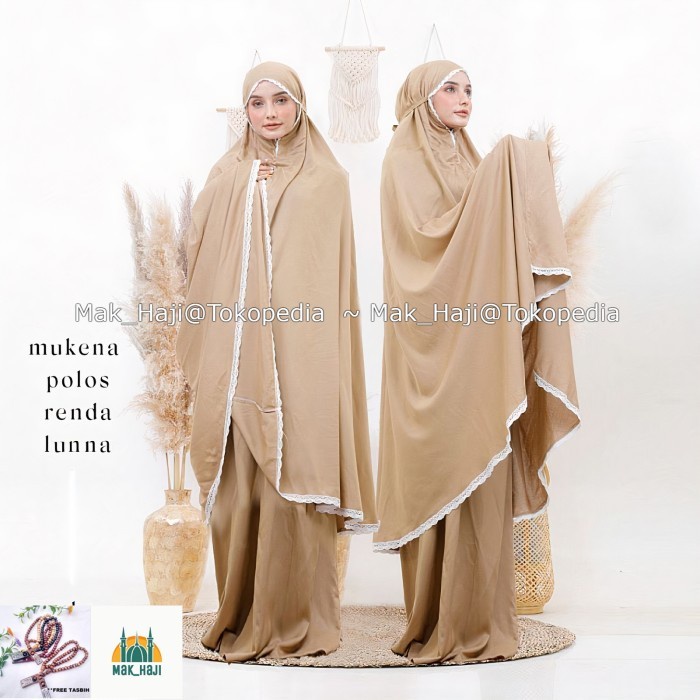MUKENA DEWASA SHEILA BALI RAYON POLOS RENDA - Coklat