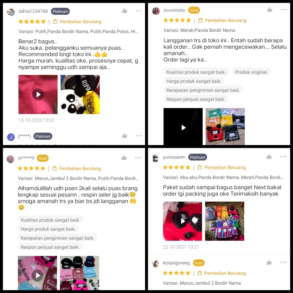 KUPLUK PANDA ANAK BORDIR NAMA FREE NAMA CUSTOM NAMA REQUEST NAMA MURAH