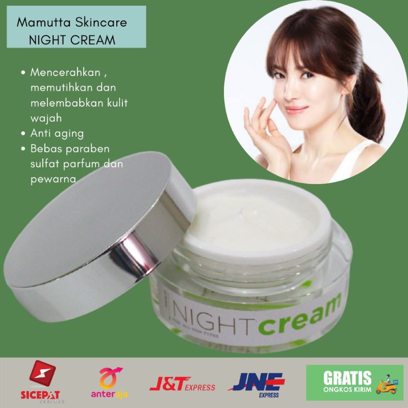 Night Cream Mamutta, Krim Malam Alami  Natural Pemutih Pelembab Pencerah Wajah Muka Pria Wanita
