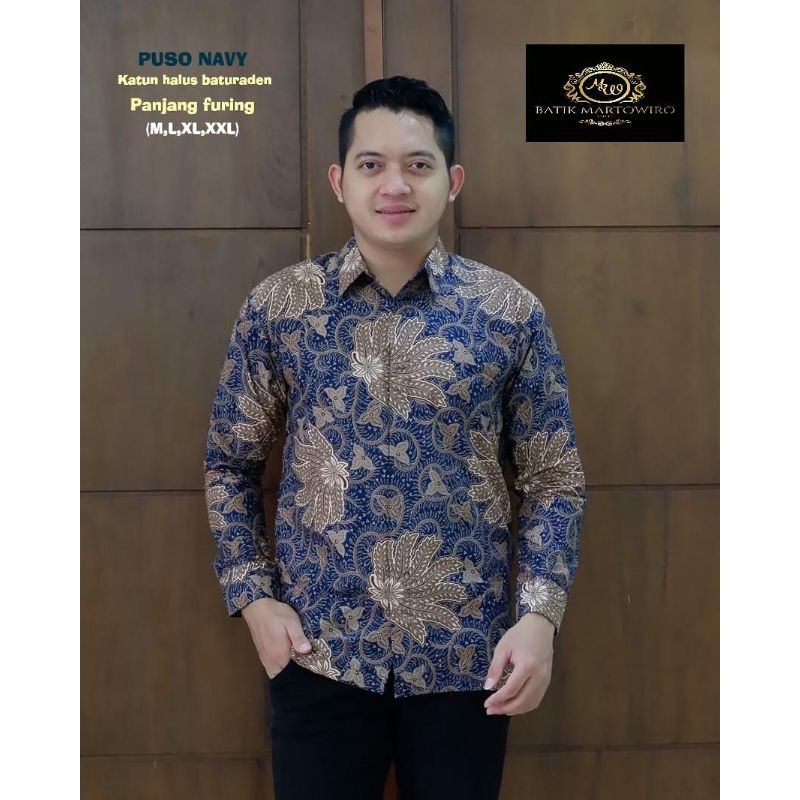 Kemeja Batik Pria Warna Navy Batik Lengan Panjang Lapis Furing Batik Warna Navy Terbaru PUSO NAVY