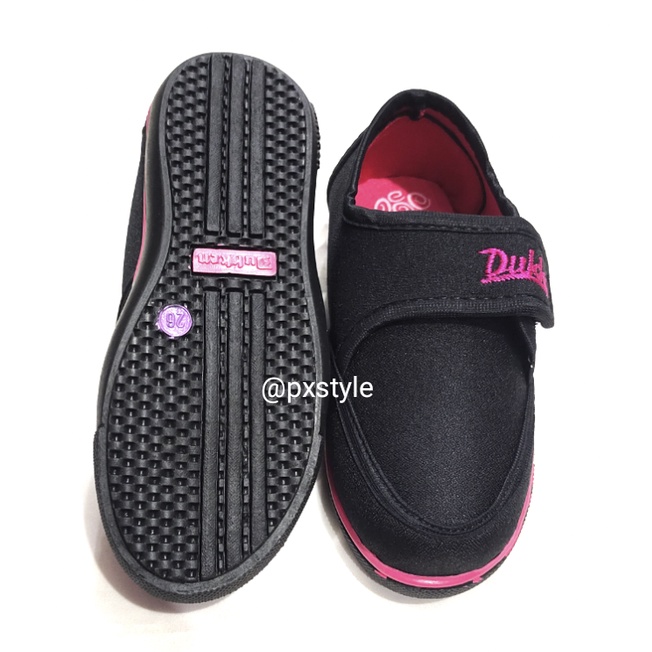 Sepatu Anak Sekolah Perempuan Model Perekat/Sepatu Sekolah Hitam Anak Cewe Polos/Sepatu Anak TK SD Merk Duken