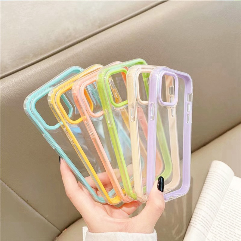Soft Case Silikon Tpu Transparan 3 In 1 Warna Pelangi Compatible for Iphone 13 12 11 Pro Max Se2020 X Xr Xs Max 7 8 Plus 7plus 8plus SE 2020 Simple Personality Rainbow Color Transparent TPU Soft Silicone Anti-drop Phone Case Back Cover