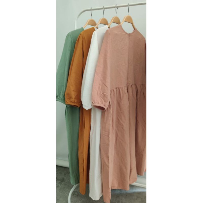 baby doll bahan katun linen busui midi dress