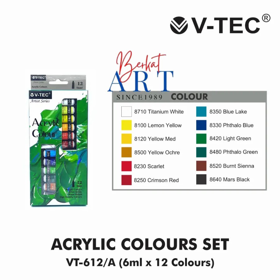 

V-TEC ACRYLIC COLOURS / CAT AKRILIK 12 WARNA 6ML