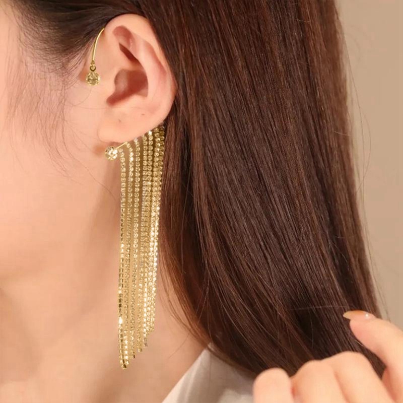 Fancyqube Fancycube Anting Klip Tanpa Tindik Desain Rumbai Hias Berlian Berkilau Untuk Wanita