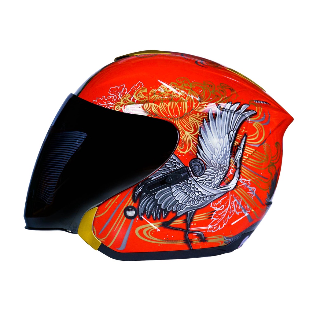 Helm KM7 angsa/swan SEVENKING RED GLOSSY SILVER / Helmet  SNI dewasa double visor half face