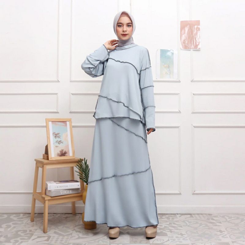 ONE SET LALISA SETCEL JUMBO SETELAN VIRAL JAHIT TERBALIK SET BAHAN RAJUT RIB VICTORIA POLOS