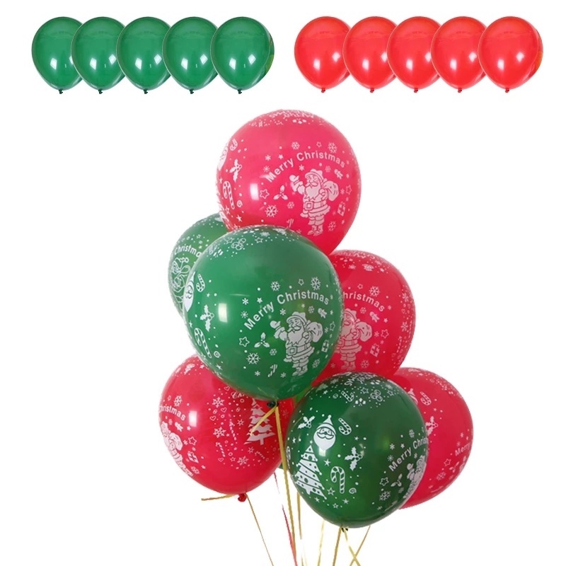 10Pcs Pack Red and Green Color Christmas Latex Print Balloons/ CHristmas Decorations for Santa Claus