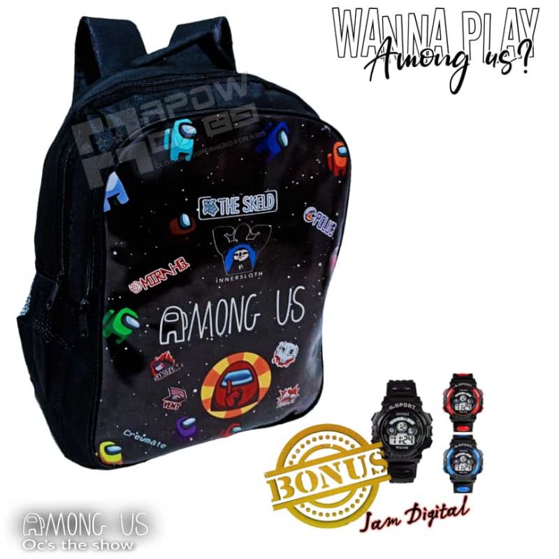 COD RANSEL AMOUNG US Tas Ransel anak sekolah bonus jam