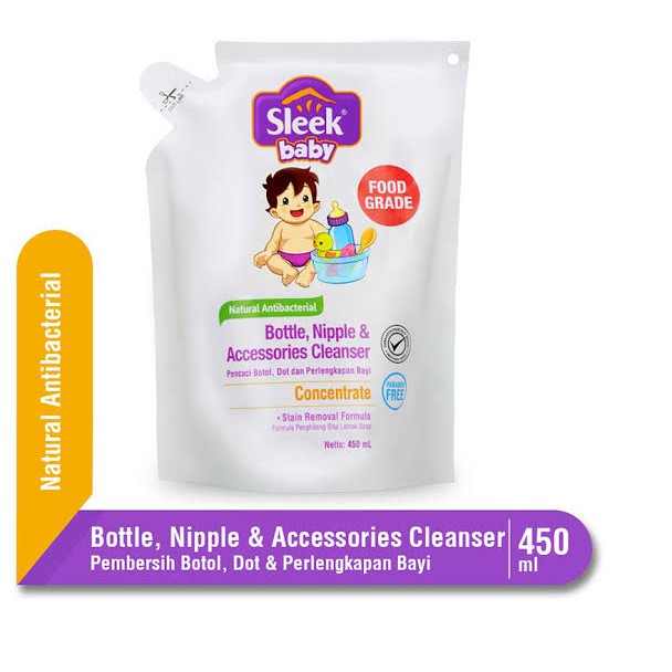 SLEEK Baby BOTTLE NIPPLE &amp; Accessories Cleanser Refill Pouch 450 ML 900ML