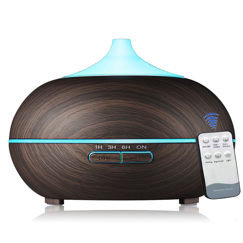 Diffuser Humidifier Aroma Terapi Colorful LED 400ML/300ml Pelembab Include Remote Dengan Model Wooden + Firstsun Oil