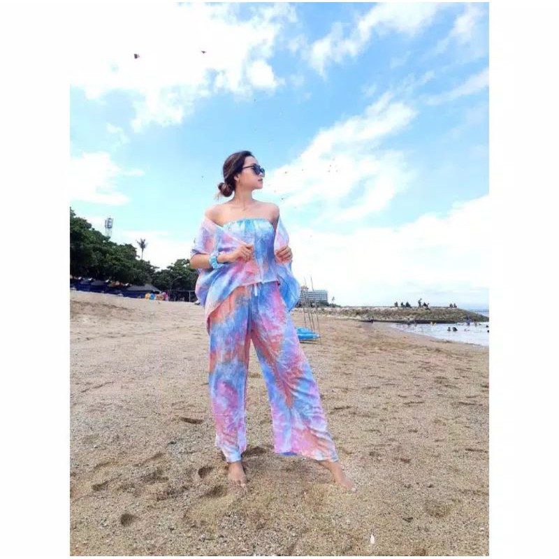 ONE SET 3 IN 1 OUTER KEMBEN KULOT CARDY SETELAN OVERSIZE CARDIGAN JUMBO PANJANG TIE DYE MURAH FIT XL