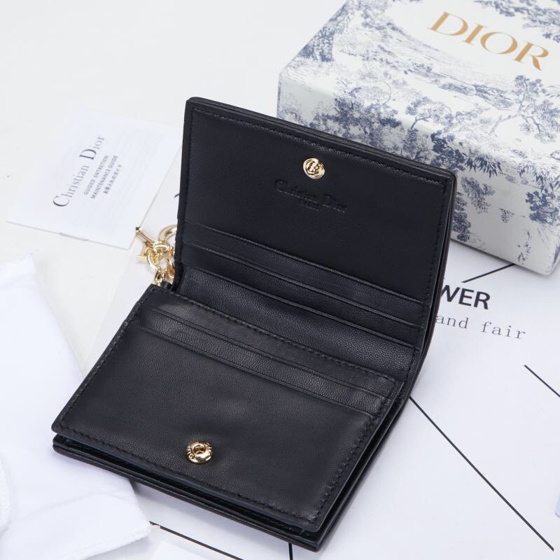 premium CD dompet lady flap card holder black lambskin wallet