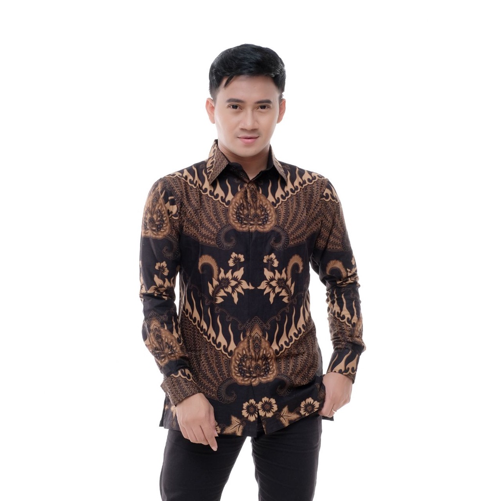 Batik Pria Lengan Panjang BATIK BERKAH HRB026 motif KERATONAN Kode 002 size M L XL XXL Reguler-garuda hitam