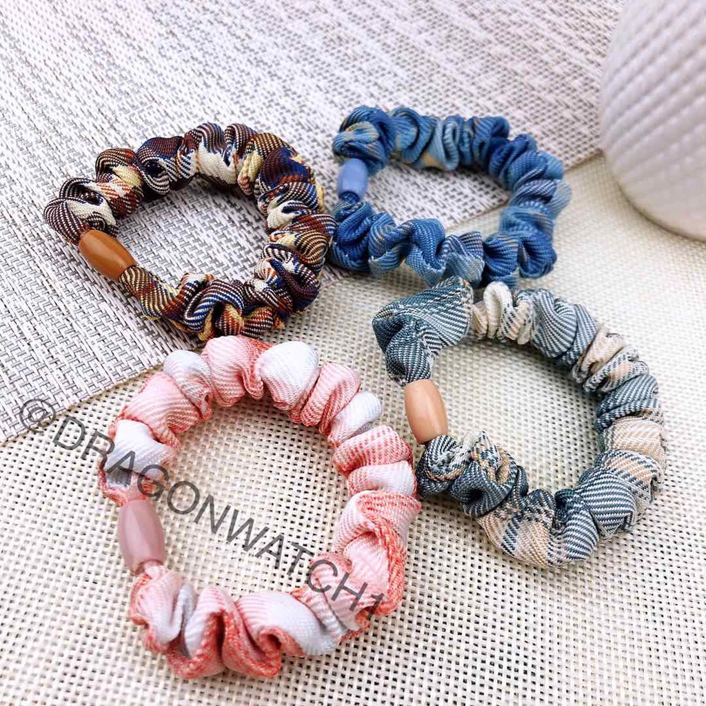 [Fashion Wanita] JK Ikat rambut motif kotak-kotak BM bahan kain cincin rambut kualitas import   T012