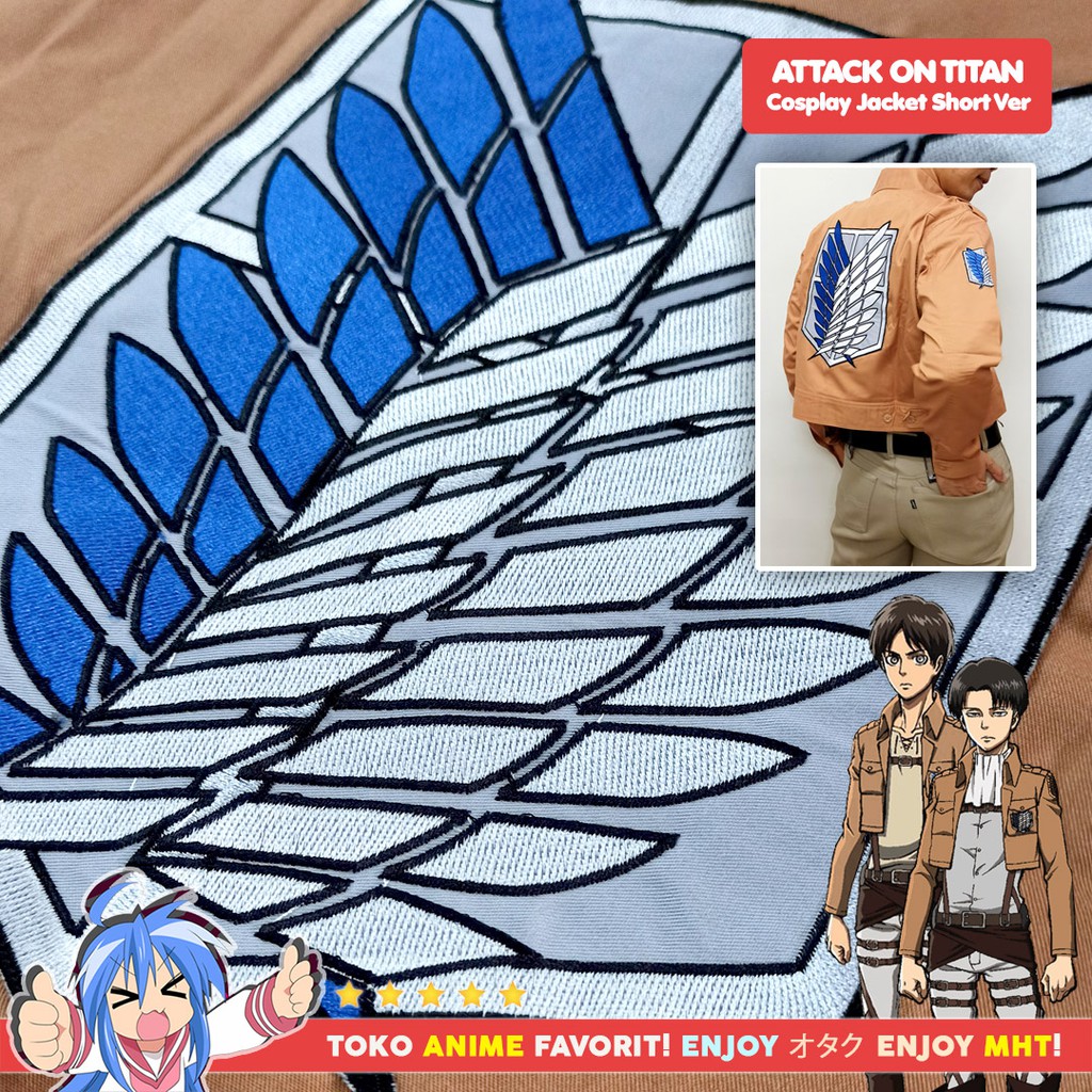 Jaket Attack On Titan BORDIR Anime AOT Shingeki no Kyojin SNK Scouting Legion Survey Corps Short Cosplay Eren Yeager Levi Mikasa Ackerman Armin Arlert