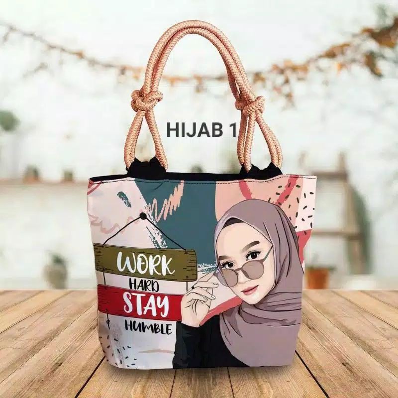 Tote bag sumbu/totebag canvas seri hijab tas wanita