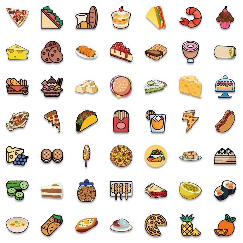 (5 Pcs) Stiker Fast Food / Stiker Burger / Stiker Makanan / Stiker Tempel / Stiker
