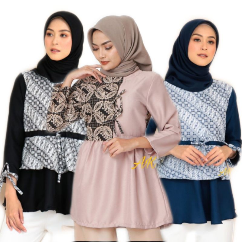 tey-17 Batik wanita ASJ SA HRB026 Kenongo Kemeja Tosca Pendek