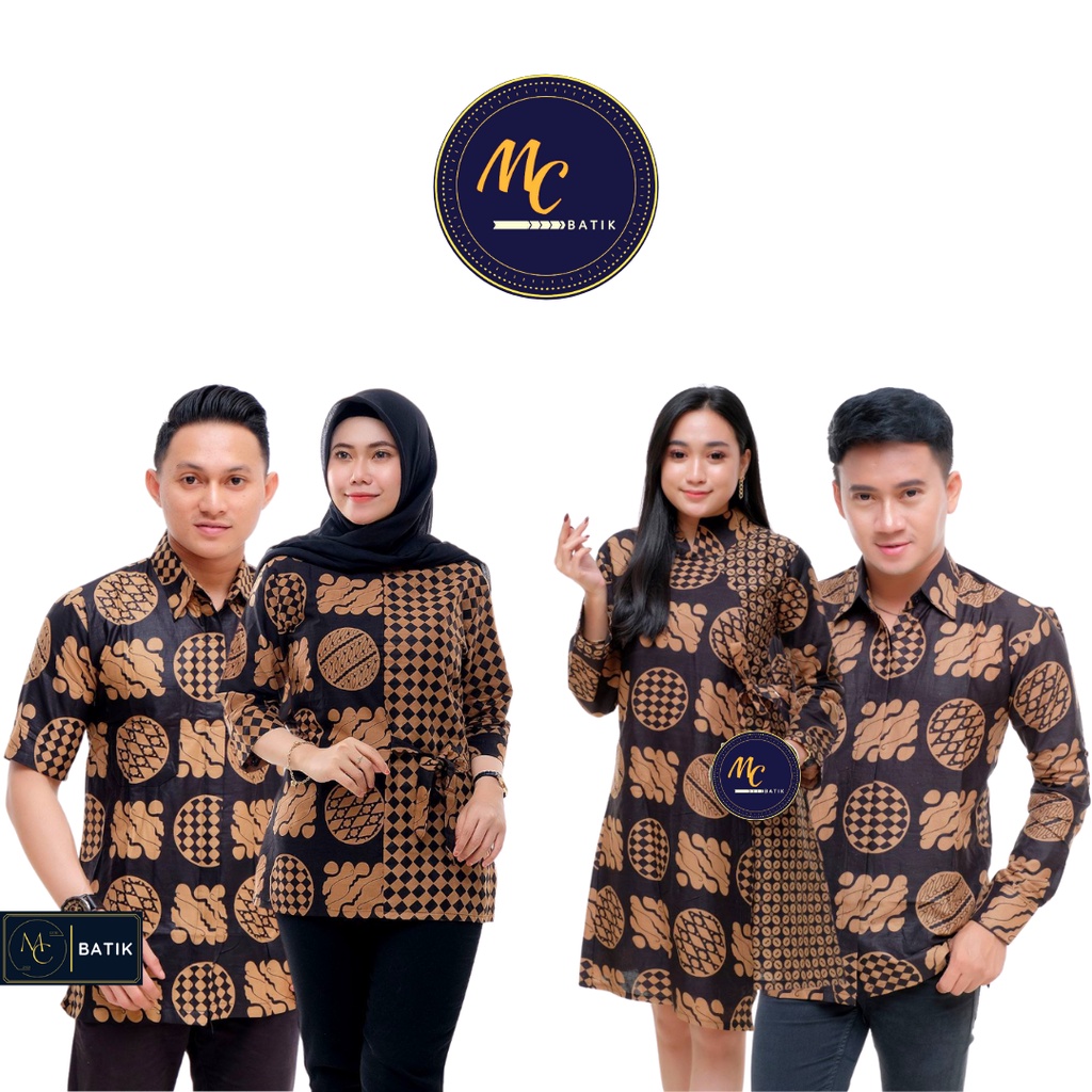 Baju Batik Couple | MC Batik Set Pakaian Batik Couple Coklatan Motif Koin