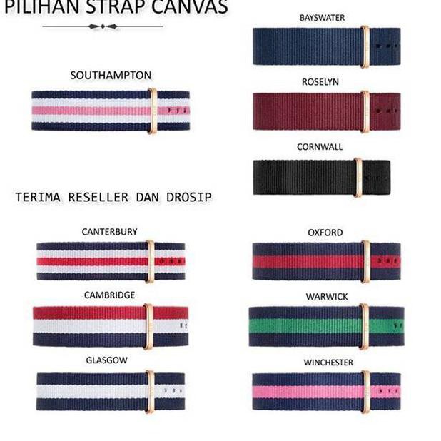 

Strap Tali Kanvas Daniel Wellington Original Murah uk 4.0mm , 3.6mm , 3.2mm dan 2.8mm (KODE Y1)