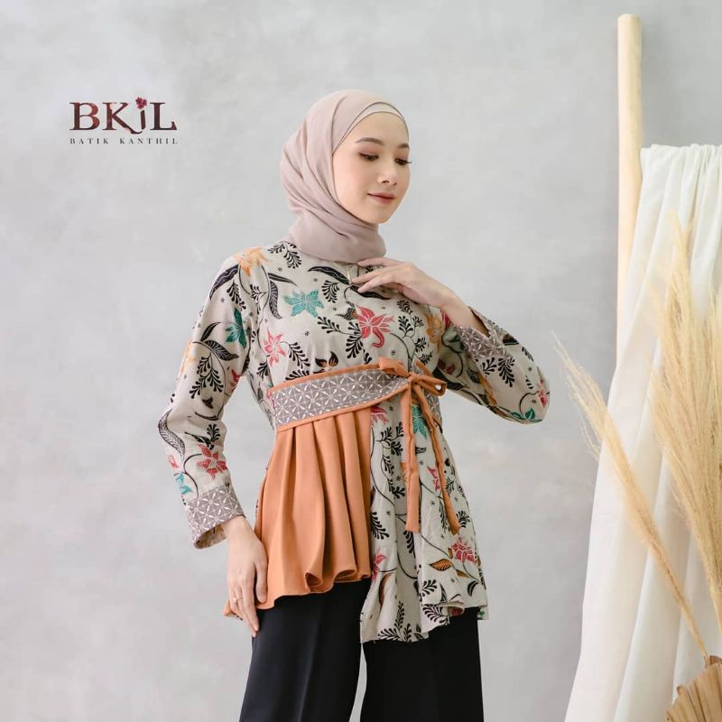 tey-17 Batik wanita ASJ SA HRB026 Kenongo Kemeja Tosca Pendek-AYUNDA ORANGE