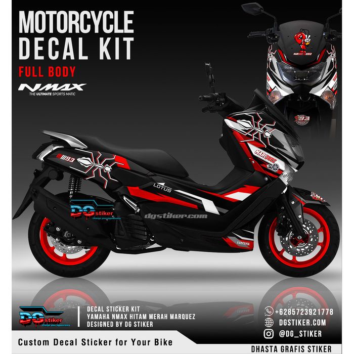 Decal Striping Nmax Hitam Merah Marquez DG Stiker