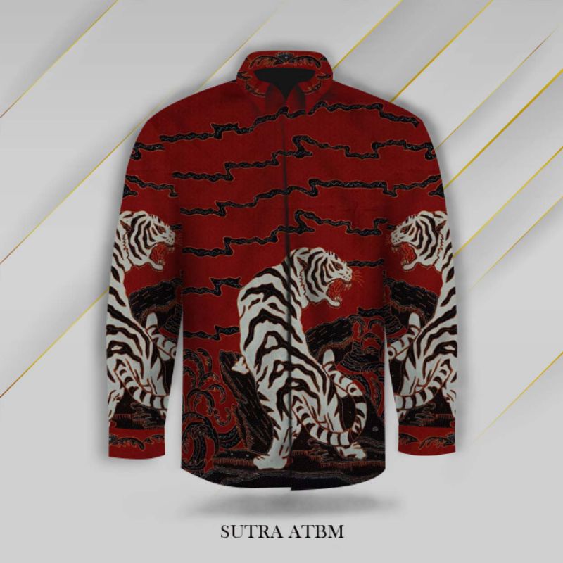 kain batik tulis pria bahan sutera atbm motif harimau. kain batik motif hewan