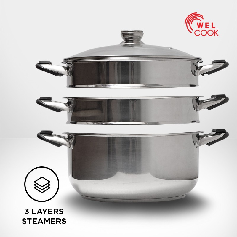 Welcook Panci Kukusan Jumbo Stainless Steel Steamer Set 32 CM