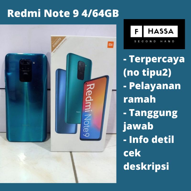 HP REDMI NOTE 9 4/64GB SECOND LIKE NEW HP REDMI NOTE 9 BEKAS SEPERTI BARU MURAH AMAN TERPERCAYA / PU