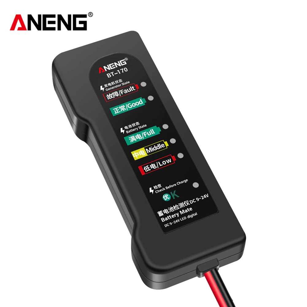 ANENG Tester Accu Car Battery Detector 12 V Analyzer Fault Diagnostic - BT-170 - Black