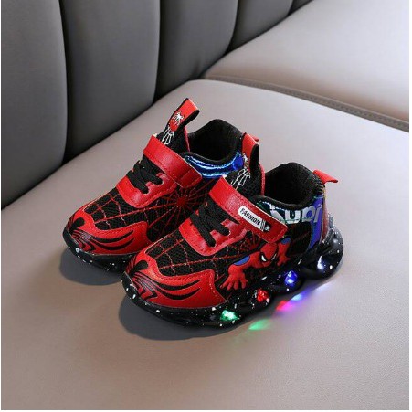 Dijamin Baru Sepatu anak SPIDERMAN NEW led gliteran manik manik kedap kedip  TERMURAH