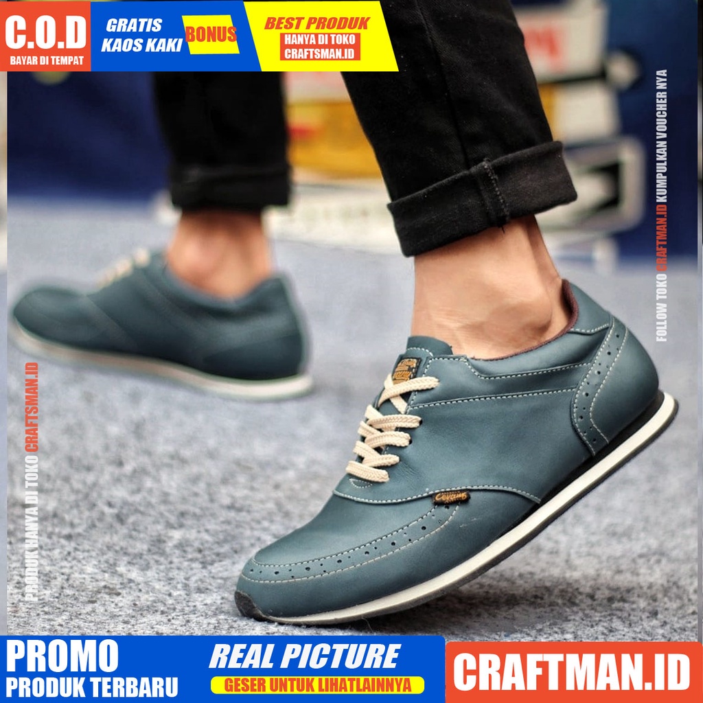 CRAFTS X ERZA Sepatu Sneaker Casual Pria Sepatu Pria Casual Sneakers Kulit Asli Original Cowo/Cowok Sepatu Kasual Gaya Santai Keren Kekinian