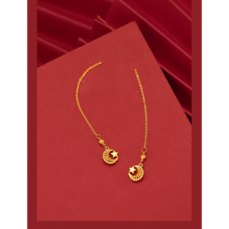 Anting Tusuk Gantung Desain Bintangbulan Sabit Lapis Emas Emas Asli Kadar 375Gaya Korea Bangkok Untuk Wanita