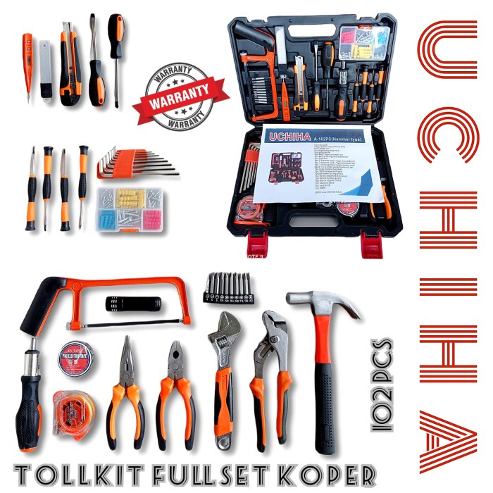 tool kit 102pcs full set palu tang kunci L obeng gergaji asli uchiha o