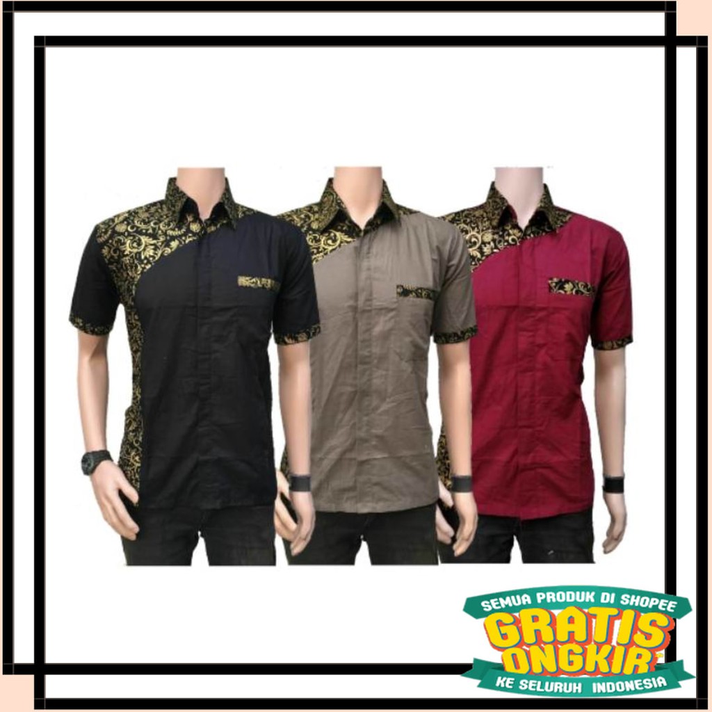 BATIK SEMARANG MURAH - TERBARU TERKINI / Hem Batik Exclusive Kombinasi Prada Emas Gold Hitam Abu